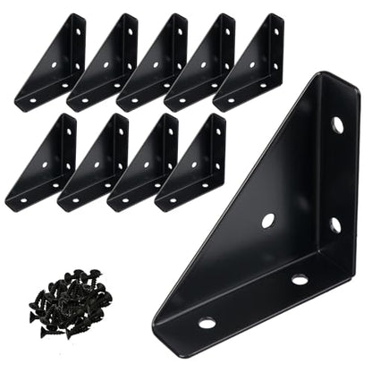2-9/16" Corner Brace L Bracket for Wood – 10 Pack Solid Steel Triangle Bracket with Screws for Bookshelf/ Table/ Desk & Bed Frame Stabilization Repair – Easy DIY Fix for Shaky Furniture