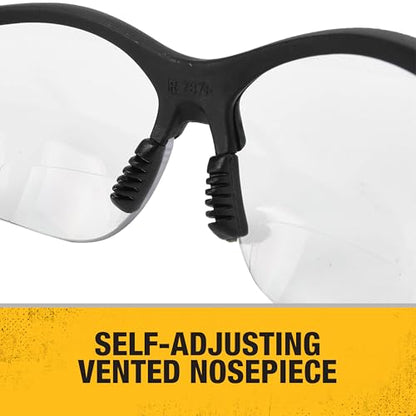 DEWALT DPG59 Reinforcer Rx-Bifocal High Performance Protective Eyeware with Rubber Temples and Protective Eyeglass Sleeve - Clear Lens, 3.0 Diopter - size: Rx-bifocal 3.0