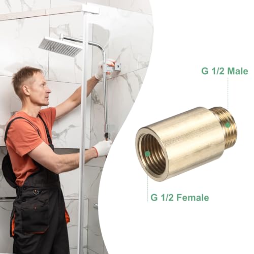M METERXITY Shower Head Extension Arm, Brass G1/2 Male to Female Extension Pipe Fitting Adapter with PTFE Thread Seal Tape for Shower/Faucet, Pipe Plumbing Coupler 1.57"/40mm 2-Pack - size: 1.57"/40mm
