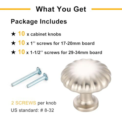 Brushed Nickel Cabinet Knobs Nickel Drawer Knobs, 10 Pack 1-1/4 Inch, 2510 Single Hole Cabinet Pulls for Kitchen Cabinets Drawers Bedroom Dresser Cupboard Bathroom Vanity - color: Brushed Nickel, size: Single Hole