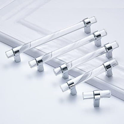5 Pack Glass Drawer Pulls Crystal, Cabinet Handles, Kitchen Cabinet Pull Dresser Pulls(5 Inch Hole Center), Polished Chrome - color: Polished Chrome, size: Hole Center : 5 Inch (128mm), style: 5 Pack