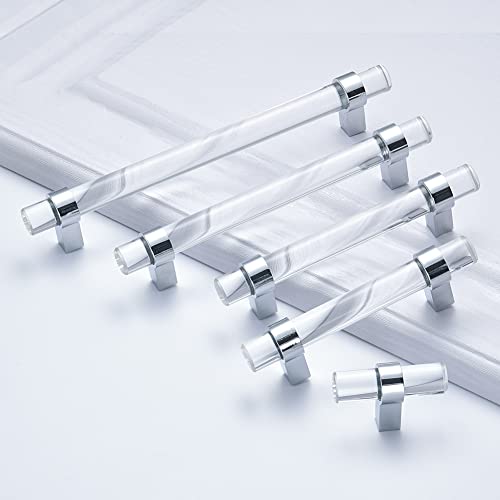 5Pack Glass Drawer Handles, Kitchen Cabinet Pulls Crystal Dresser Drawer pulls(3-3/4 Inch Hole Center), Polished Chrome - color: Polished Chrome, size: Hole Center : 3-3/4 Inch (96mm), style: 5 Pack