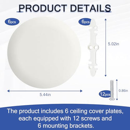 6Pcs CP3540 Ceiling Cover Plate, Round Electrical Box Cover for 3.5-4 Inch Holes, Wall Smog Detector Light Fan Fixture Hole Concealer - color: 6Pcs CP3540