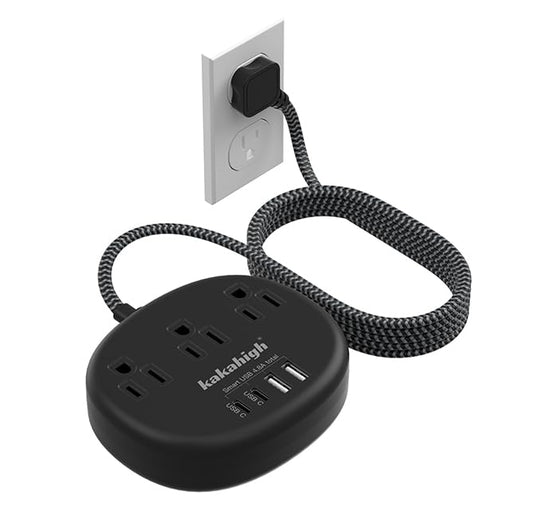 Black Extension Cord 10 Feet, 1625W Extension Cord 3 Prong with 3 AC Outlet 4 USB (24W/4.8A), Bedside Charging Station for Home, Office and Dorm - color: black, size: 10ft