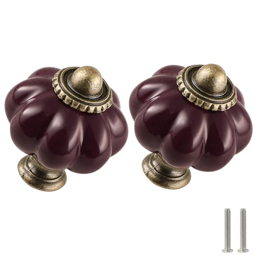 Deep Purple Pumpkin Knobs 2 Pack Ceramic Cabinet Knobs Vintage Drawer Pulls - Antique Dresser Pulls with Screws for Closet Drawer Cupboard Cabinet and DIY Home Project - color: Deep Purple