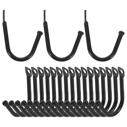 20pcs Heavy Duty Garage Wall Organizer Hooks for Tool and Garden Storage, Black Iron Strong Hanging Hooks for Garage and Outdoor Equipment