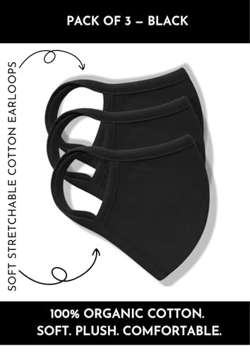 Cotton Face Masks - Made of Premium Organic Cotton, Reusable Washable Soft Cloth Face Masks 3/6 Pk - color: 3 Pack Black