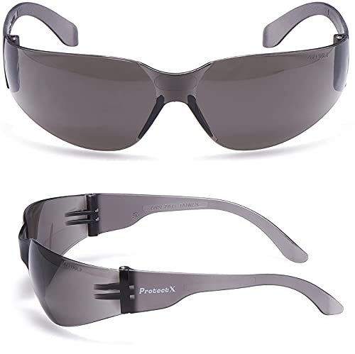 ProtectX Safety Glasses for Men & Women, Safety Sunglasses with Anti-Fog Scratch Resistant Lenses, Non-Slip Grips, ANSI Z87.1 - color: Skywalker Tinted Smoke 12 Pk
