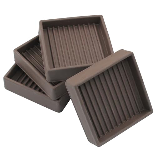 2 Inch Non Skid Furniture Grippers Square Brown Rubber Floor Protectors, 2"x2" Non_Slip Furniture Pads for Wood Floor Bed Couch Stoppers(4Pcs)