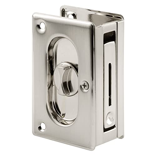 Prime-Line N 7367 Pocket Door Privacy Lock with Pull - Replace Old or Damaged Pocket Door Locks Quickly and Easily – Satin Nickel, 3-3/4” (Single Pack) - color: Satin Nickel