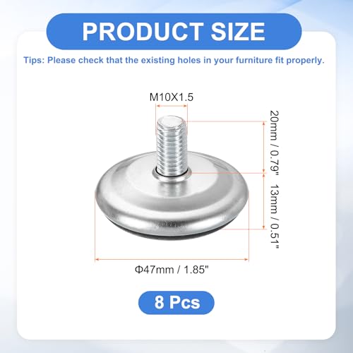 uxcell 8Pcs M10 x 1.5 Thread Furniture Feet Levelers, 47x20mm Adjustable Leveling Table Feet, Screw on Furniture Glide Leveling for Chair Stool Legs, Black - size: M10 x 47 x 20mm