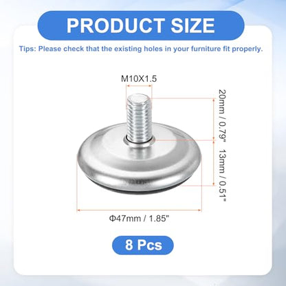 uxcell 8Pcs M10 x 1.5 Thread Furniture Feet Levelers, 47x20mm Adjustable Leveling Table Feet, Screw on Furniture Glide Leveling for Chair Stool Legs, Black - size: M10 x 47 x 20mm