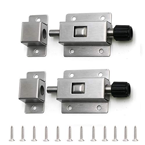 Small Size Spring Loaded Latch Pin - Door Security Slide Latch Lock - Metal Lock Barrel Bolt Spring Loaded Latch - Stainless Steel Heavy Duty Gate Latcher Door Latch with 12 Screws (Silver-2 Pack) - color: 2 Pack