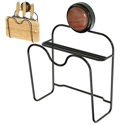 Wall Mounted Knife & Cutting Board Holder – No Drill Vacuum Suction Organizer with Slots for Knives, Cleavers & Kitchen Tools | Space-Saving Wall/Under-Cabinet Iron Rack