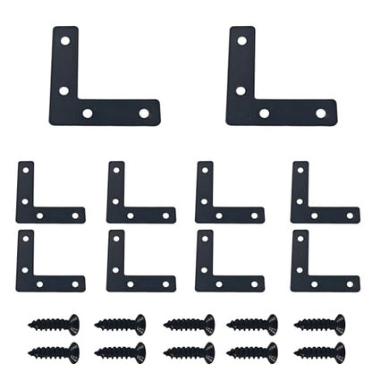 10PCS (80x80mm) Flat L Brackets Corner Braces, Heavy Duty Steel Right Angle Support Plates for Furniture, Shelves, Photo Frames, Cabinet Repair (Black) - size: 3.15" x 3.15", style: Black