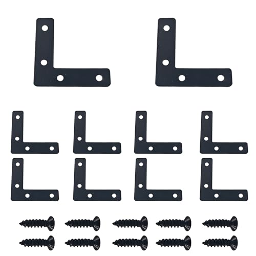 10PCS (80x80mm) Flat L Brackets Corner Braces, Heavy Duty Steel Right Angle Support Plates for Furniture, Shelves, Photo Frames, Cabinet Repair (Black) - size: 3.15" x 3.15", style: Black