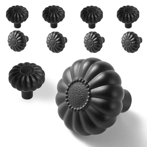 Matte Black 8 Pack Drawer Cabinet Knobs Kitchen Closet Dresser Cupboard Furniture Pulls Bathroom Bedroom Drawers Cabinets Hardware Flower Farmhouse Single Hole Knob Vanity Handles Solid Zinc Alloy - color: Alloy Matte Black, size: 8pack