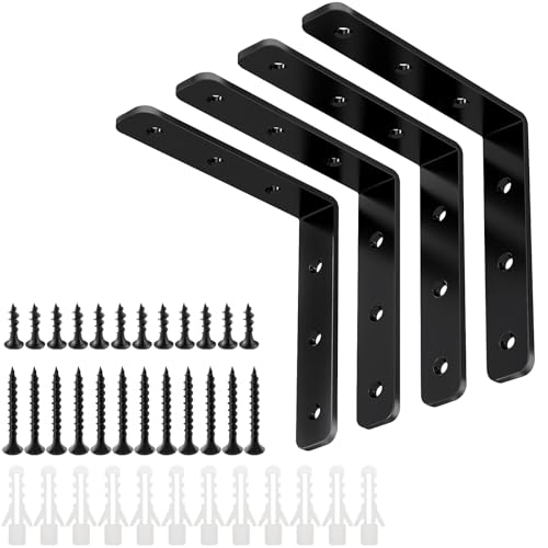 YUMORE L Bracket, 4x4 Inch Max Load: 25lb/12kg Heavy Duty Stainless Steel Solid Shelf Support Corner Brace Joint Right Angle Bracket, Pack of 4, Black - color: Black, size: 4"x4"
