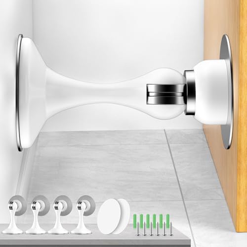 Magnetic Door Stoppers 4 Pack, Stainless Steel Magnetic Door Stop, Wall & Floor Mounting No Drilling Door Stop with 3D Adhesive Tapes Keep Door Open, White - color: White, size: 4 Pack