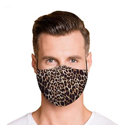 Washable Face Mask with Adjustable Ear Loops & Nose Wire - 3 Layers, Made in USA - color: Leopard Pattern