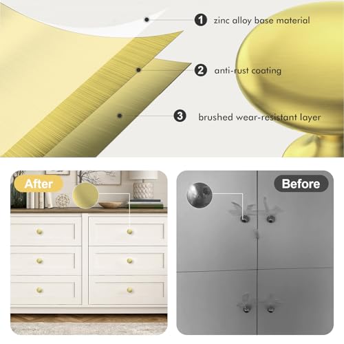 POZEAN Cabinet Knobs Brushed Nickel 3 Pack Cabinet Handles Drawer Knobs Solid Knobs Gold with Screws for Dresser Drawer Cabinet Cupboard - Modern Kitchen, Bedroom and Bathroom Hardware,Gold - color: Gold, size: 3 Pack