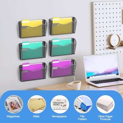 samstar 6 Pack Magnetic File Holder, Mesh Wall File Organizer File Pocket Mail Organizer Paper Folder Holder for Office/Home, No Drilling(Magnetic) - color: Magnetic Black