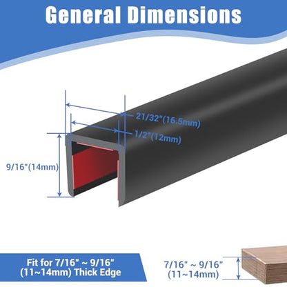 Rubber Edge Trim, Self-Adhesive U Channel Edge Protector for Plywood, Cabinet, 1/2" Wood Edge Banding, Flexible Furniture Repair, EPDM Material, Fit 1/2"(12mm), Length 10Ft, Black - size: Fit 1/2"- L10'