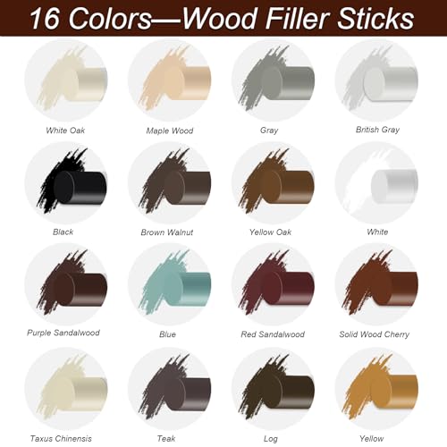 Wood Filler Sticks with Box, 16+4P Furniture Crayon Touch Up Wood Filler with 1P Knife, 1P Scraper and 1P Rag, Nail Hole Wax Sticks for Repairing Scratches and Nail Holes (16p) - size: 16p