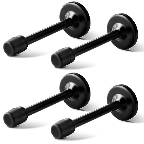 Door Stopper, 6 Inch(150mm) Long Door Stop, Black Doorstops for Bottom of Door Wall Mount Baseboard Baby Proof Doors Holders Protector with Rubber Bumper Tips, Stainless Steel（4 Pack - color: Black, size: 6 Inch X 4 Pack