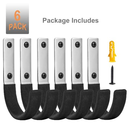 6 Pcs Garage Storage Utility Hook, Upgraded Ladder Hangers, Shed J-Hooks, Heavy Duty Ladder Tool Holders for Garage Wall, Black Wall Hooks for Hanging Tools, Bikes, Hose, Shovels, Rakes