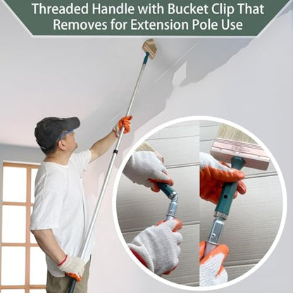 Deck Stain Brush Set, 3 Pack Large Paint Brushes (4", 5", 6") with Threaded Extension Hole, Deck Stain Applicator, Masonry Brush, Stain Brushes for Wood Deck, Fence, Walls and Furniture - color: Green, 4", 5", 6"