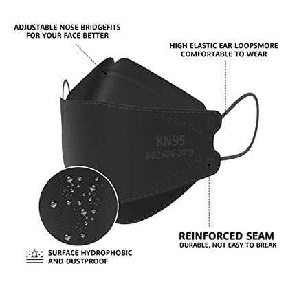 LEVENIS KN95 Face Masks 50 Pack, Breathable Comfortable and Disposable KN95 Mask, Black - color: Adult-black