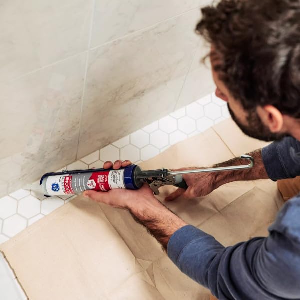 GE Silicone Caulk for Tub & Tile Kitchen & Bath, Clear, 10 fl oz Cartridge, 1 Pack - 100% Waterproof Silicone Sealant, Excellent Flexibility, Shrink & Crack Proof - size: 10.1oz