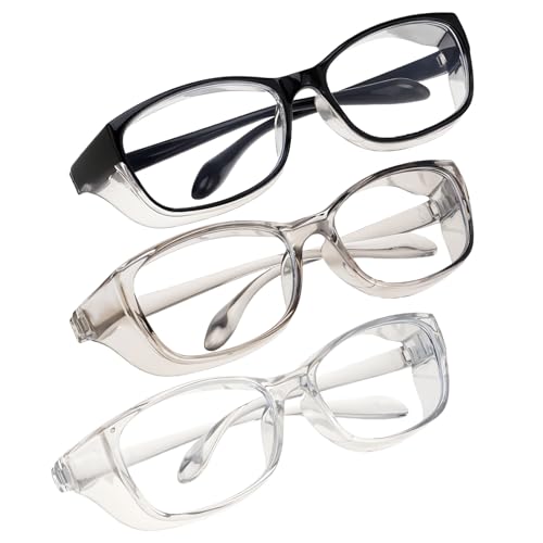Qianyu 3 Pack Safety Glasses Nurses Goggles Anti Fog Protective Eyewear Square Clear Stylish Lab Goggles Scratch Side Shields Eyewear Light Eye Glasses for Women Men Adults Essentials