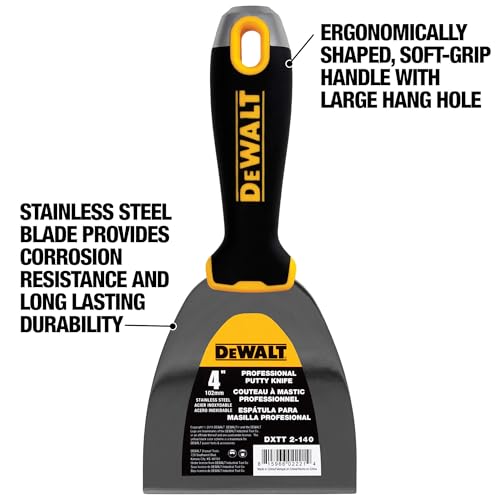 DEWALT 4" Putty Knife | Stainless Steel w/Soft Grip Handle | DXTT-2-140 - size: 4-inch