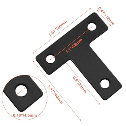 Bivethoi 20 Pcs T Shape Flat Mending Plates 40mm x 40mm (1.57" x 1.57") T Corner Braces T Bracket Connector Fixing Repair Plates for Wood Furniture, Cabinet, Windows, Black - size: 40x40mm/1.57"x1.57", style: T shape