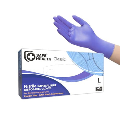 Safe Health Nitrile Disposable Gloves, 3.5 Mil, Imperial Blue, Powder Free, Latex Free, Tattoo, Beauty, Salon, Car - size: Small, style: 1 Box of 100 Pcs