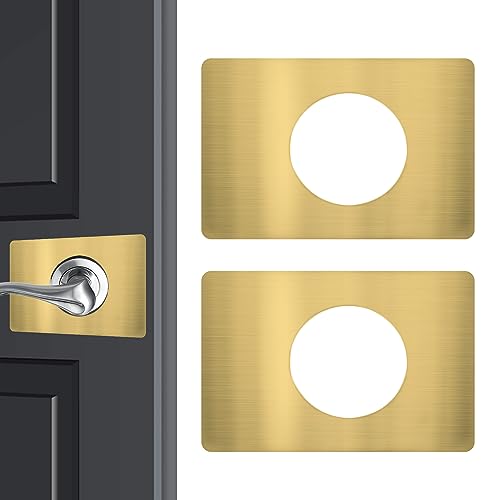 Door Lock Repair Plate, Door Lock Reinforcement Plate, Door Lock Fixing Plate, Door Knob/Lever/Deadbolt Fixing Filler Cover Plate, Prevent Door Lock Loose or Wobbly - Gold 2 Pack - color: Gold