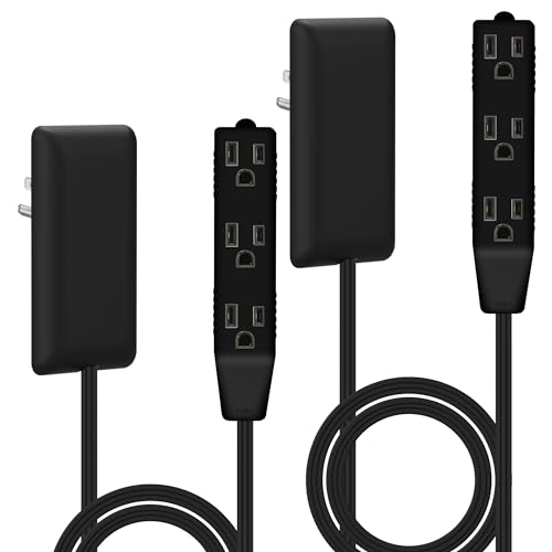LIDER Flat-Face Outlet Extender with 3 Receptacles, Ultra-Thin Wall Plate Plug with Cord Extender and 3-Outlet Power Strip, 3ft Cord, LWE3-315-BK2P, ETL-Listed, Black, 2 Pack - color: Black, size: 2 Pack
