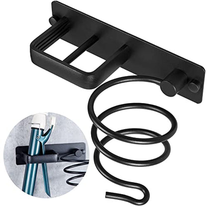YUET Hair Dryer Holder Hairdryer Station Wall Mounted Shelf Bracket Straightener Stand Hanger Organizer Blow Storage with Cable Tidy Rack for Dressing Table Bathroom Aluminum Professional, Black - color: Black
