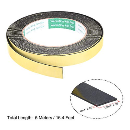 uxcell Sealing Foam Tape 15mm Wide 1mm Thick 5m/16.4ft Long, Self Adhesive Weather Strip for Window Door Insulation - size: 15mmx1mmx5m