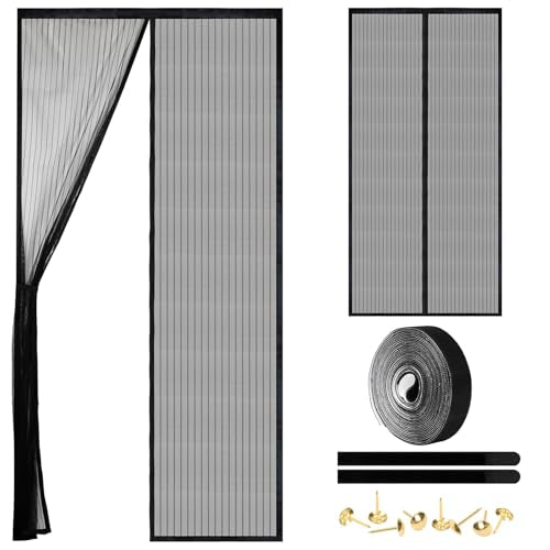 Magnetic Screen Door - Self Sealing, Heavy Duty, Hands Free Mesh Partition Keeps Bugs Out Let Breeze in- Pet and Kid Friendly - Keep Open Feature - Fit Door Size 36 x 80 Inch - color: Black, size: Fit Door Size 36 x 80 Inch