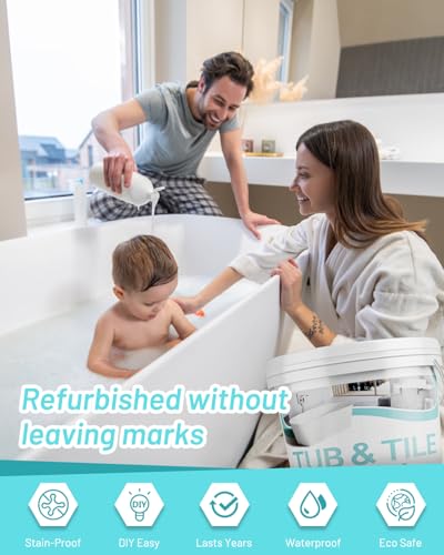 Tile Paint, 70 oz Tub and Tile Refinishing Kit with Hardener, Tub Paint for Bathtub Sink Bathroom Kitchen Countertop, Water Based & Low Odor, Semi-Gloss white, 100-110sq.ft - size: 70 Fl Oz (Pack of 1)
