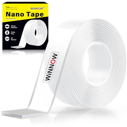 WINNOW Double Sided Heavy Duty Extra Strong Adhesive Tape - 1.2" x 120" (Pack of 1) Indoor/Outdoor Household Nano Tape for Hanging Decorations, Lights, Garlands - Reusable and Damage-Free - size: Trial Version-1 Pack