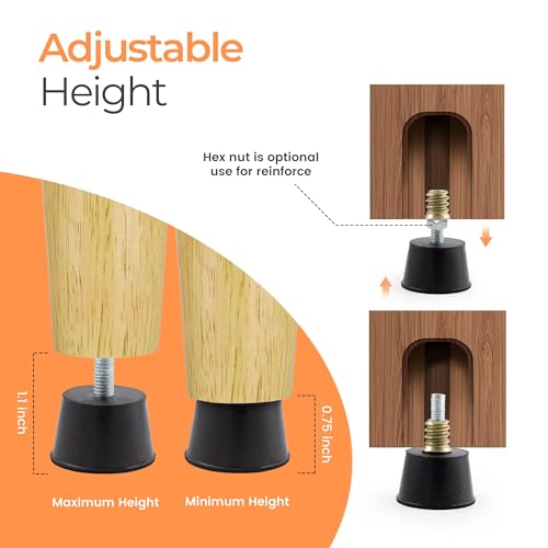 NEWBYTEK M6 Thread Rubber Furniture Leveling Feet Screw in Threaded Furniture Levelers Adjustable Table Chair Levelers Feet Glides for Chairs Tables Cabinet Patio - 8 Pack - size: M6 Thread,8 Pack