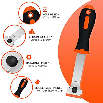 DEKEones Razor Blade Scraper, Long Handled Scraper Tool with 10 Extra Replacement Blades, Razor Scraper Remover for Cleaning Sticker, Paint, Caulk from Window, Car, Glass, Windshield, Stove