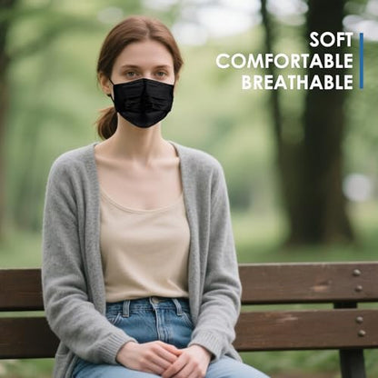 NNPCBT Black Disposable Face Masks 125 Pack,3-Ply Breathable Mask For Adults,Great For Outdoors,Home, Office, School - color: Adult-125 Pack-black