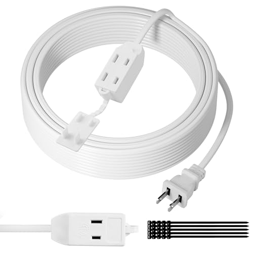 2 Prong Extension Cable 10 FT, Extra Long Power Cord With 3 Outlets, Flat Multiple Cable With Tamper Guard, ETL Listed, Outlet Saver, OFC, 16 Gauge Wire, 13A/125V, White With 25 Pcs Ties - color: White, size: 10 Feet