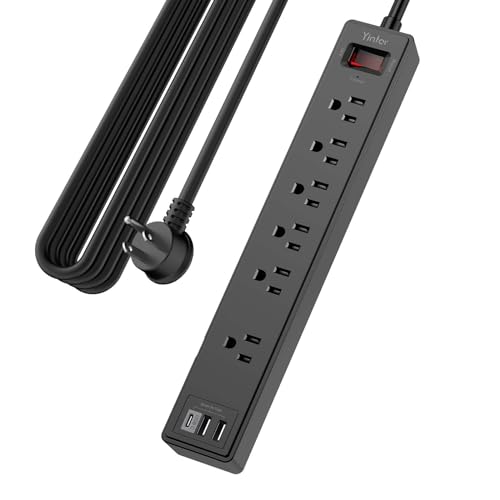20Ft Power Strip Surge Protector - Yintar Extension Cord with 6 AC Outlets and 3 USB Ports for Home, Office, Dorm Essentials, 1680 Joules, ETL Listed, Black - color: Black, size: 20 Ft