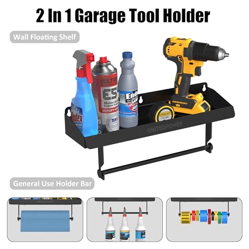 UNITEDPOWER Hand Tool Tray with Paper Holder, 2-in-1 Wall Mount Hardware Small Tools Rack, Storage Organizer for Workshop, Shed, Garage, Holds 40 lbs